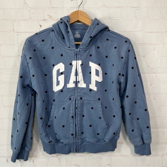 GAP Full Zip Hoodie Sweatshirt Girls XXL 14-16 Blue Polka Dot Pockets - Picture 1 of 7